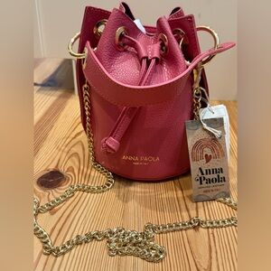 Anna Paola Pink Pebbled Leather Bucket Crossbody